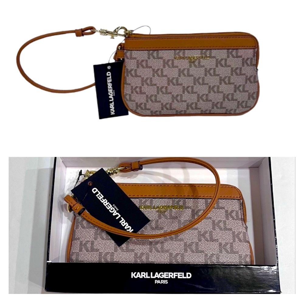 NWT Karl Lagerfeld Almond/Taupe Wristlet / Clutch / Bag